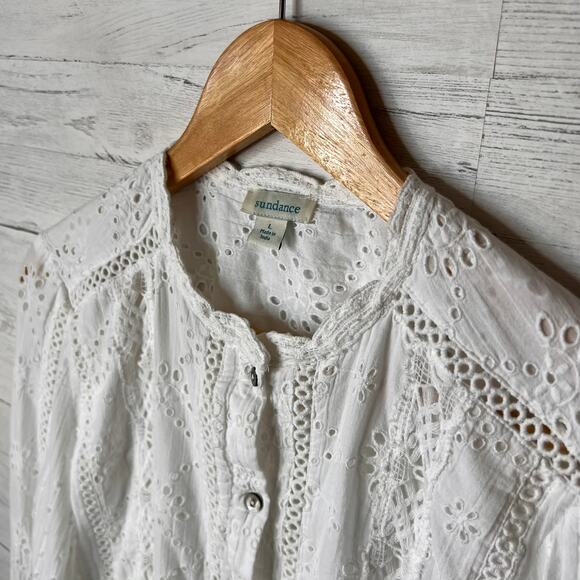 Sundance Top Womens Size Large White Marion Eyelet Button Down 100% Cotton - Picture 11 of 16